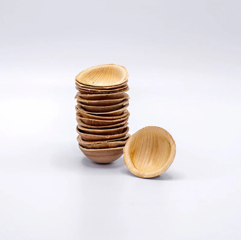 6cm Mini Palm Leaf Round Dip Bowls